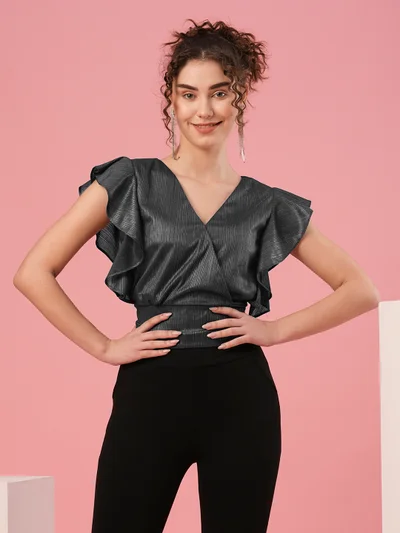 globus Women Flutter Sleeve Wrap Top