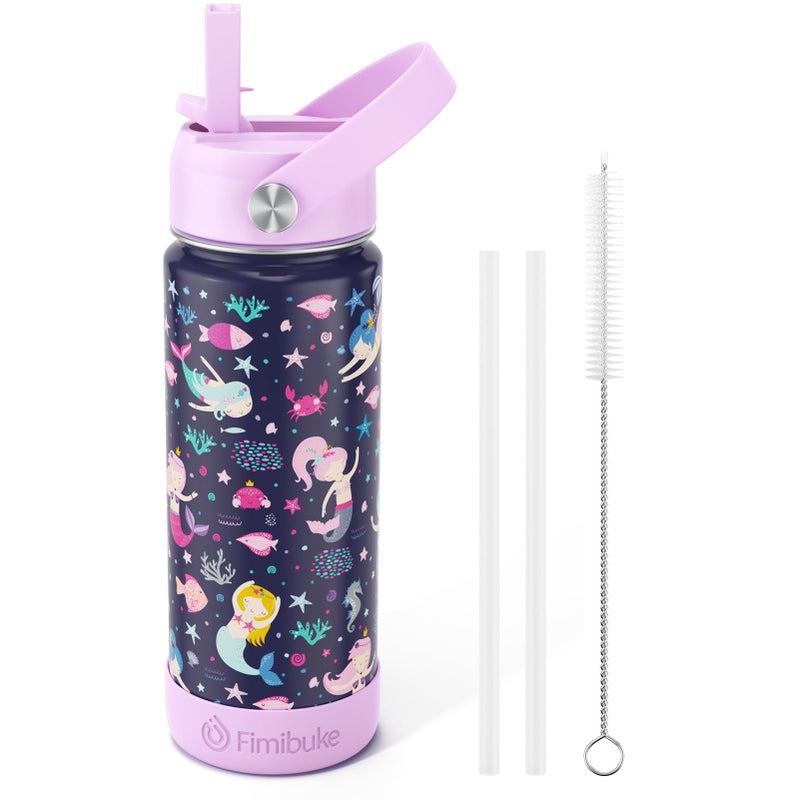 Fimibuke Kids Insulated Water Bottle, 18oz BPA FREE 18/8 Stainless Steel Kids Cup with Straw Travel Tumbler Double Wall Vacuum Leak Proof Toddler Water Bottle for School Boys Girls(1 Pack, Mermaid) - Image 1