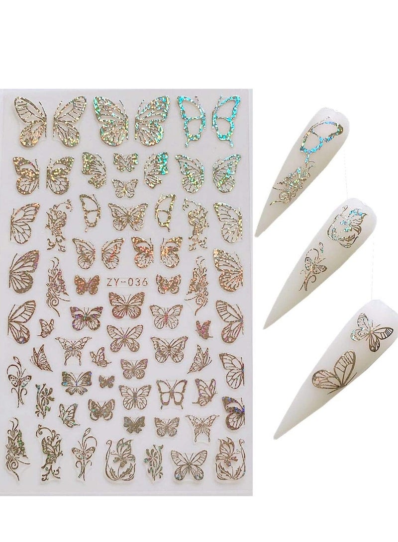 Nail Sticker Art Adhesive Sheets Different Laser Gold and Silver Color erfly Shapes Decoration for Fake Design - Image 5