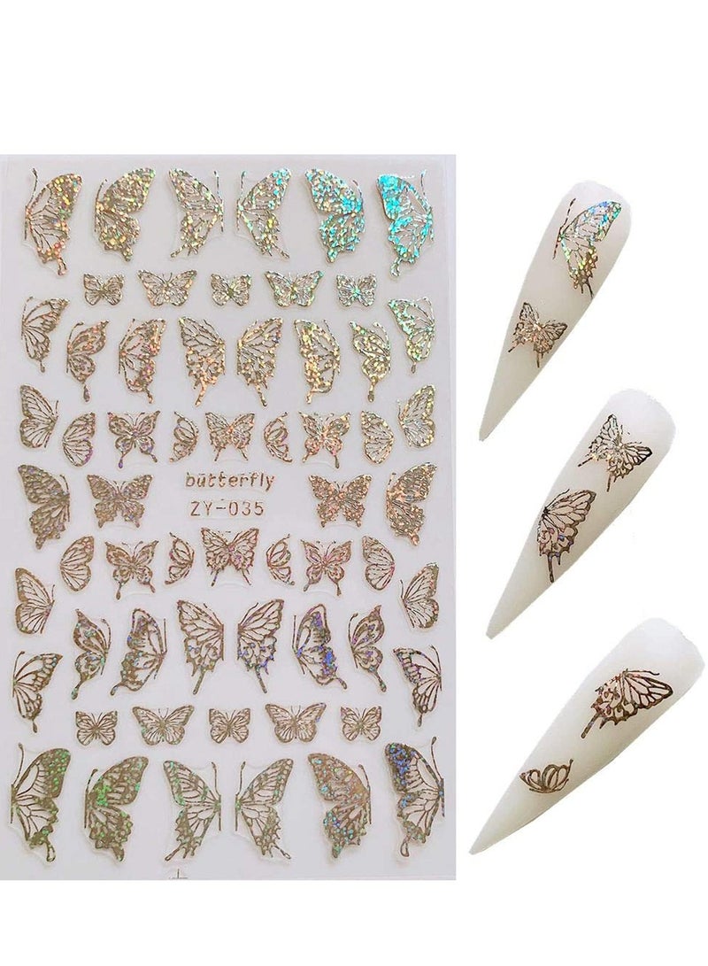 Nail Sticker Art Adhesive Sheets Different Laser Gold and Silver Color erfly Shapes Decoration for Fake Design - Image 3