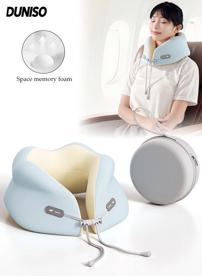 DUNISO Travel Pillow for Airplane Memory Foam Neck Pillow Neck with Storage Carry Bag， Support to Relieve Neck Tension Lightweight Compact Breathable Flight Pillow Comfortable U-shaped Pillow for Airplane Car Office Home Travel Camping - Image 1