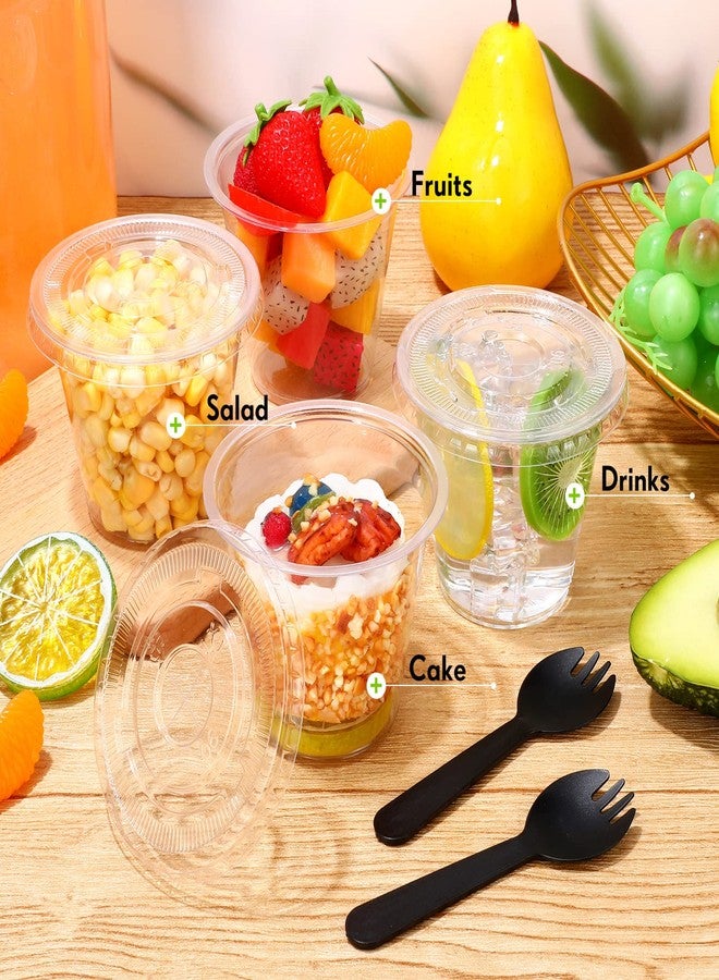 Suclain 200 Pack 8 oz Disposable Plastic Cups with Flat Lid and Sporks Set, Clear Fruit Cups, Plastic Spork, 8oz Containers with Lids and Holes for Food Appetizer Ice Cream Dessert Cold Drink - Image 5