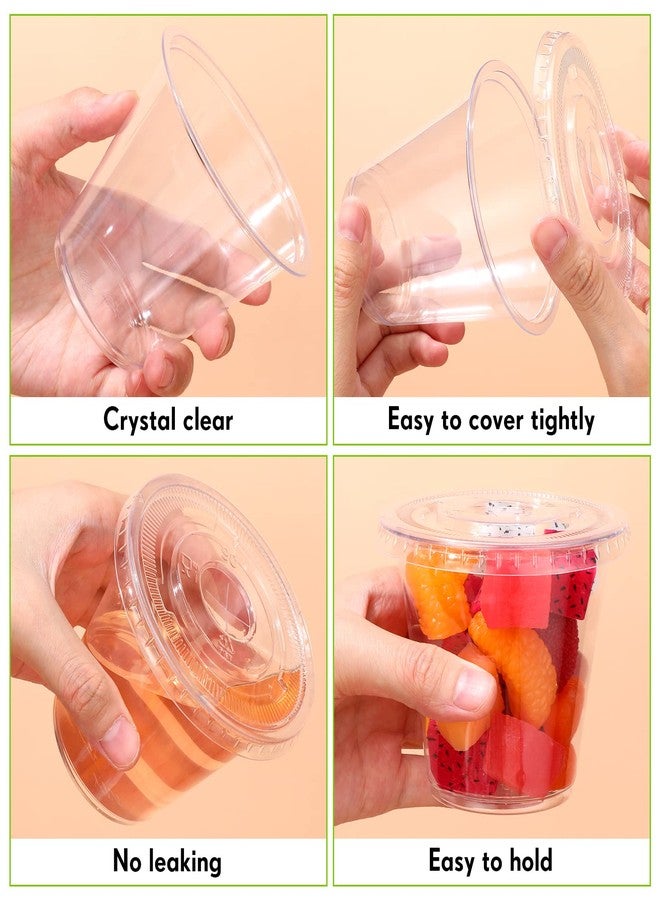 Suclain 200 Pack 8 oz Disposable Plastic Cups with Flat Lid and Sporks Set, Clear Fruit Cups, Plastic Spork, 8oz Containers with Lids and Holes for Food Appetizer Ice Cream Dessert Cold Drink - Image 2