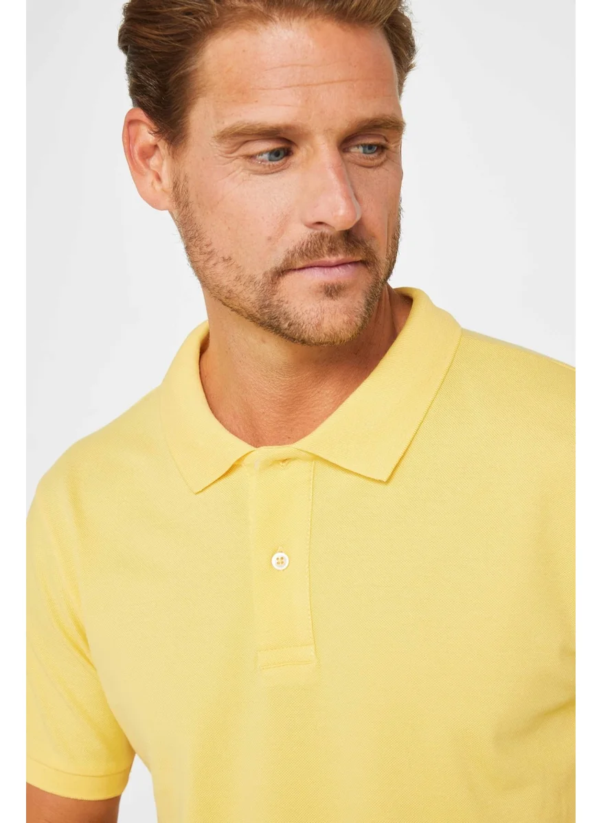تودورس Men's Slim Fit Narrow Cut Cotton Plain Pique Yellow Polo Neck T-Shirt