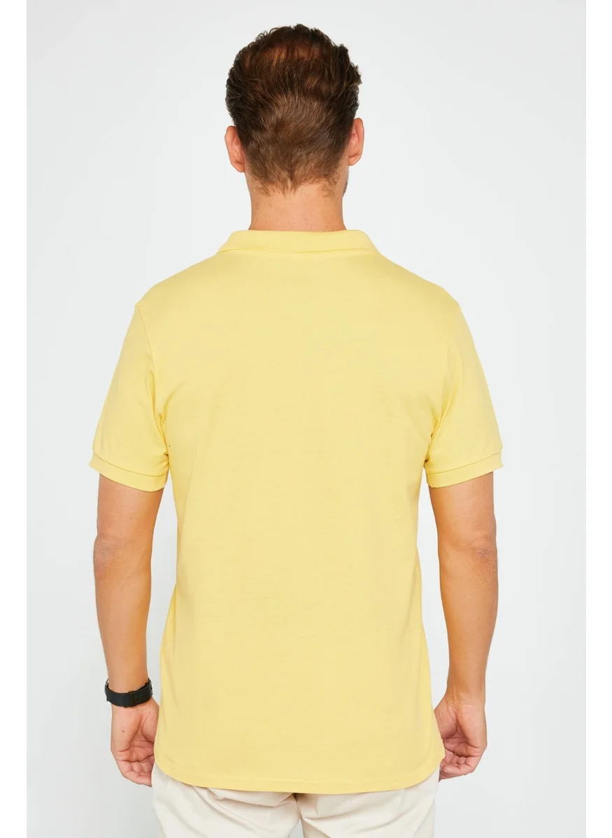 تودورس Men's Slim Fit Narrow Cut Cotton Plain Pique Yellow Polo Neck T-Shirt