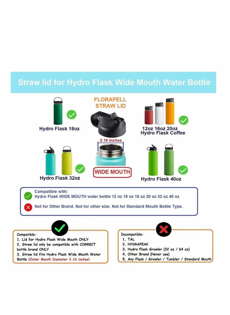 Y&D - Straw Lid Suitable For Hydro Flask,Straw Cap Wide-Mouth Water Bottle 18 32 40 Ounces (About 1.18 Liters) Wide Mouth, Top Replacement (With 2 Straws And 1 Brush) - Image 1