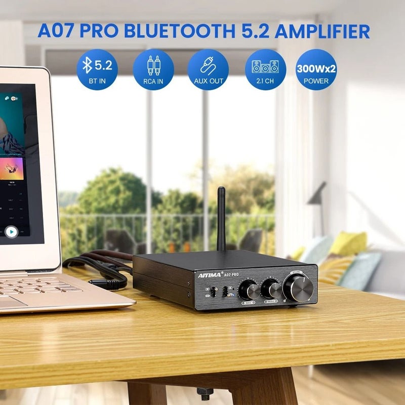 Aiyima A07pro Bluetooth 5.2 HiFi Power Amplifier 600w Home Audio Amp with 36v6a EU Standard Power Supply - Image 2