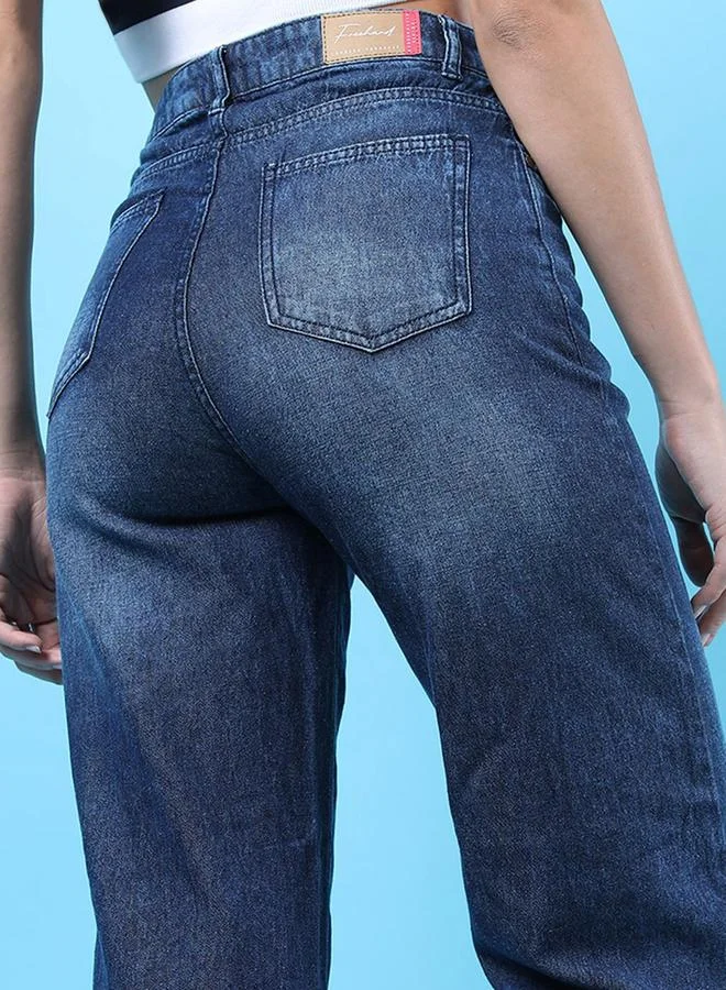 Freehand Blue Freehand Women Wide Leg Contrast Panel Jeans for Women | Best Price UAE