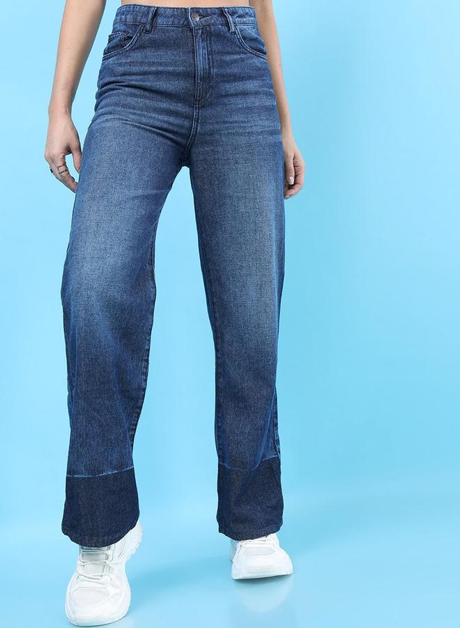 Freehand Women Wide Leg Contrast Panel Jeans - Image 1