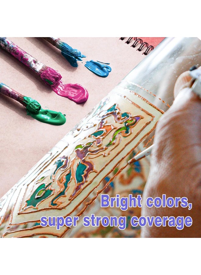 Colorful Acrylic Glass Paint Set With 6 Brushes 1 Palette 12 Colors Stain Glass Paints For Wine Glass Waterproof Acrylic Enamel Paint Kit To Create Translucent Arts On Porcelain Window & Ceramic  - Image 4