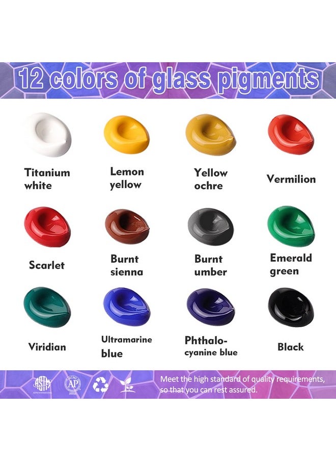 Colorful Acrylic Glass Paint Set With 6 Brushes 1 Palette 12 Colors Stain Glass Paints For Wine Glass Waterproof Acrylic Enamel Paint Kit To Create Translucent Arts On Porcelain Window & Ceramic  - Image 2