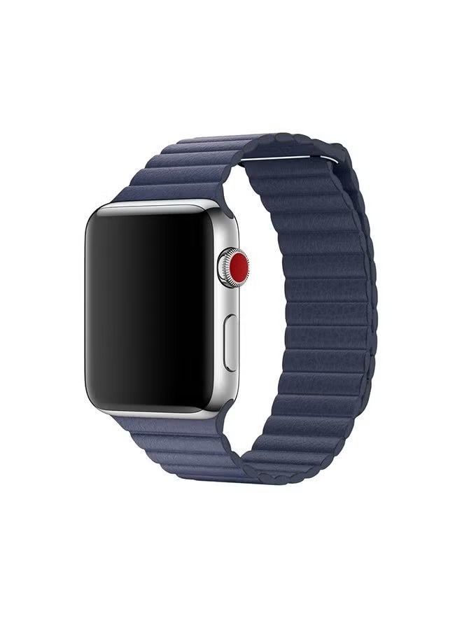 vesus Leather Replacement Band For Apple Watch 45mm/44mm/42mm Dark Blue