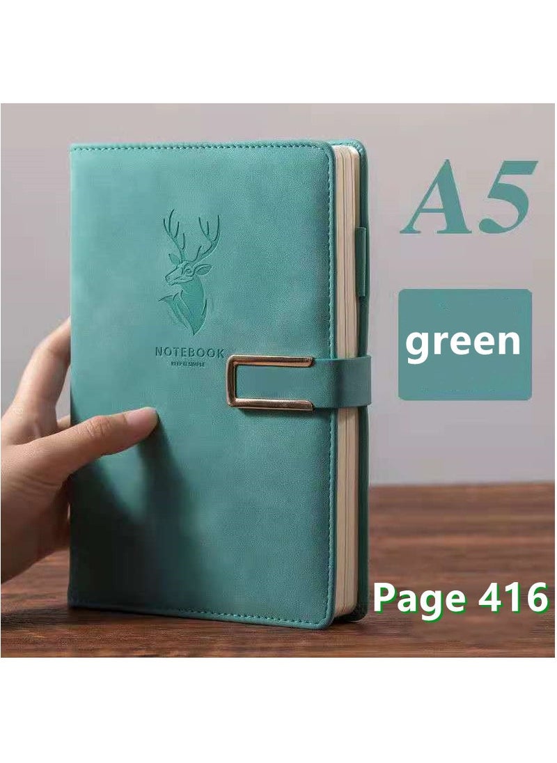 MileMelo 360P Super Thick Business Notebook A5 Buckle Sheepskin Notepad with Deer Head Design -  PU Leather Hardcover Journal, Diary - Perfect Gift （Algae Green）  - Image 2