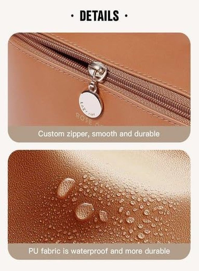 SEMNOX CREATION Makeup Bag, Portable Cosmetic Bag, Large Capacity Travel Makeup Organizer, Leather Cosmetic Brush Case for Women Toiletry Bag for Girls with Handle and Divider (Brown). - Image 5