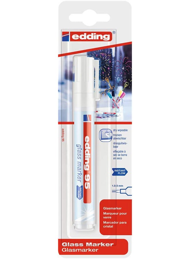 edding 95 glass marker - white - 1 glass pen - round nib 1.5-3 mm - washable window marker pen - for writing and marking on glass surfaces, windows, glassboards, whiteboards - dry-wipeable - Image 2