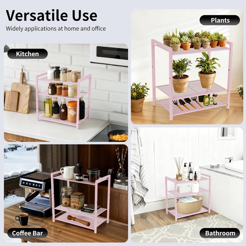 Becomrock Desktop Shelf Organizer, 3-Tier Office Storage Rack, Adjustable Metal Bookshelf for Top of Desk, Pink Desk Organizer for Office, Home, Dorm and Small Spaces (Pink) - Image 4