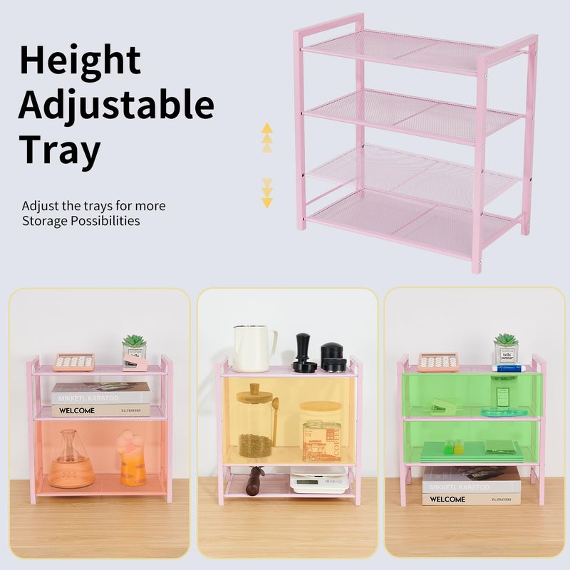 Becomrock Desktop Shelf Organizer, 3-Tier Office Storage Rack, Adjustable Metal Bookshelf for Top of Desk, Pink Desk Organizer for Office, Home, Dorm and Small Spaces (Pink) - Image 5