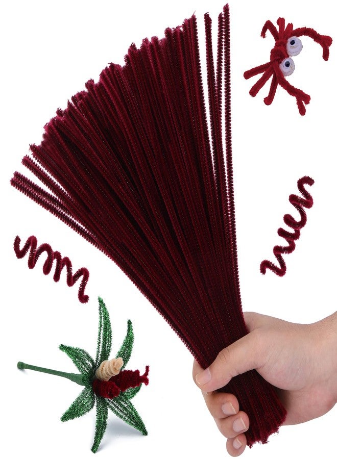 Hssugi Pipe Cleaners, 100PCS Pipe Cleaners Craft Supplies, Wine Red Pipe Cleaners Bulk Fuzzy Sticks for DIY Art and Craft Projects Home Christmas Decoration - Image 1