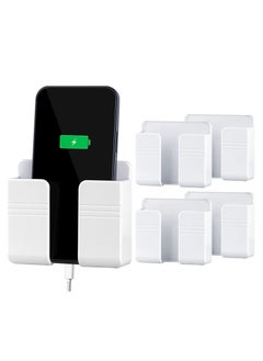 هاهاهاي 4PCS جدار جبل حامل الهاتف مع لاصق، حامل الهاتف مع فتحة استقبال خط البيانات، حامل التحكم عن بعد، استخدام للمنزل، مكتب (أبيض)  - Image 1