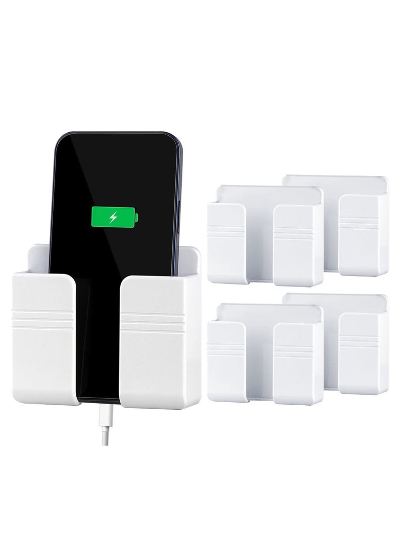 هاهاهاي 4PCS جدار جبل حامل الهاتف مع لاصق، حامل الهاتف مع فتحة استقبال خط البيانات، حامل التحكم عن بعد، استخدام للمنزل، مكتب (أبيض)  - Image 1