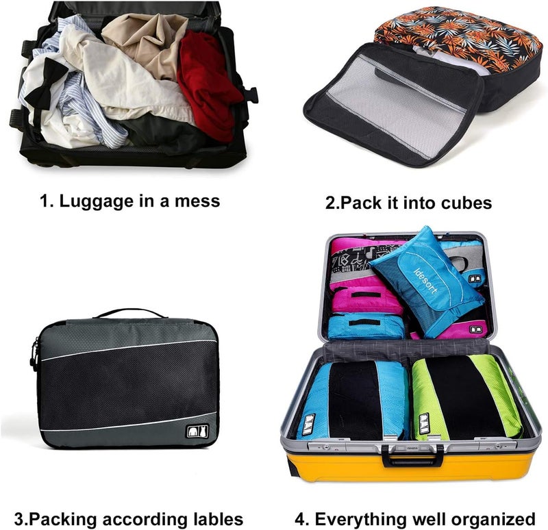 Idesort Packing Cubes Luggage Bags Organizer Durable Travel Accessories With Clothing Label, 8 set - Grey/Blue, 17.3" x 12.5" x 4.5" - Image 5