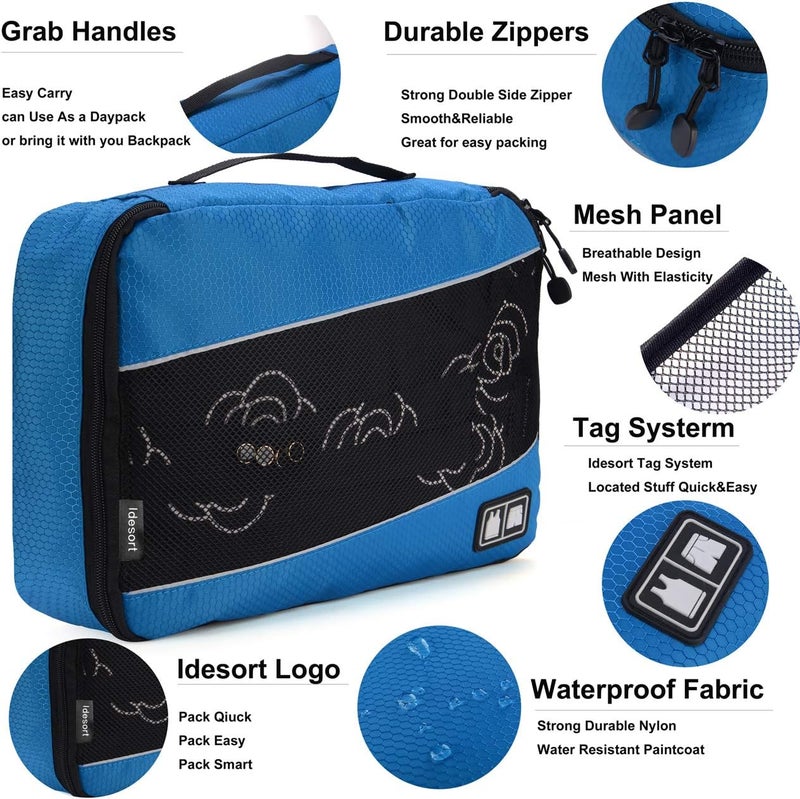 Idesort Packing Cubes Luggage Bags Organizer Durable Travel Accessories With Clothing Label, 8 set - Grey/Blue, 17.3" x 12.5" x 4.5" - Image 3