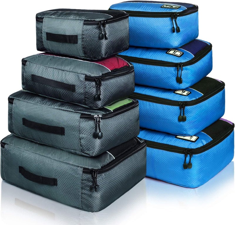 Idesort Packing Cubes Luggage Bags Organizer Durable Travel Accessories With Clothing Label, 8 set - Grey/Blue, 17.3" x 12.5" x 4.5" - Image 1