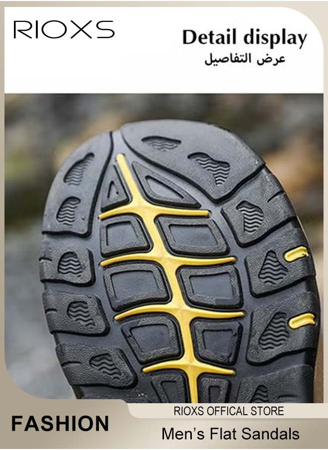 RIOXS - Men's Summer Hollow Roman Flat Sandal, Round Closed Toe Sandals, Leather Fisherman Sandals, Athletic Sport Casual Sandals, Waterproof Beach Water Sandals, Lightweight Walking Slids Sandals - Image 1