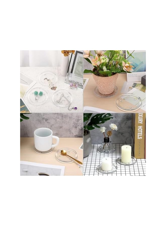 The Bros Clear Glass Candle Plates,5PCS Round Pillar Candle Holders 10CM Glass Candle Tray Glass Coaster Holder Small Round Plate Candle Tray Plates Candle Centerpiece for Dining Wedding Party Table - Image 3