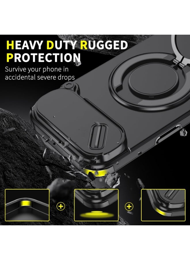 عام غطاء هاتف لآيفون 17 إير مع حامل حلقي، أغلفة واقية مقاومة للصدمات والسقوط مع حامل قائم مغناطيسي حلقي وغطاء كاميرا، إطار من TPU ومادة PC. - Image 3