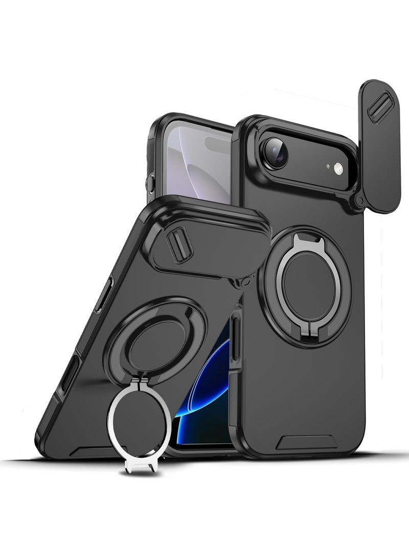 عام غطاء هاتف لآيفون 17 إير مع حامل حلقي، أغلفة واقية مقاومة للصدمات والسقوط مع حامل قائم مغناطيسي حلقي وغطاء كاميرا، إطار من TPU ومادة PC. - Image 1