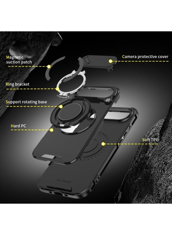 عام غطاء هاتف لآيفون 17 إير مع حامل حلقي، أغلفة واقية مقاومة للصدمات والسقوط مع حامل قائم مغناطيسي حلقي وغطاء كاميرا، إطار من TPU ومادة PC. - Image 5