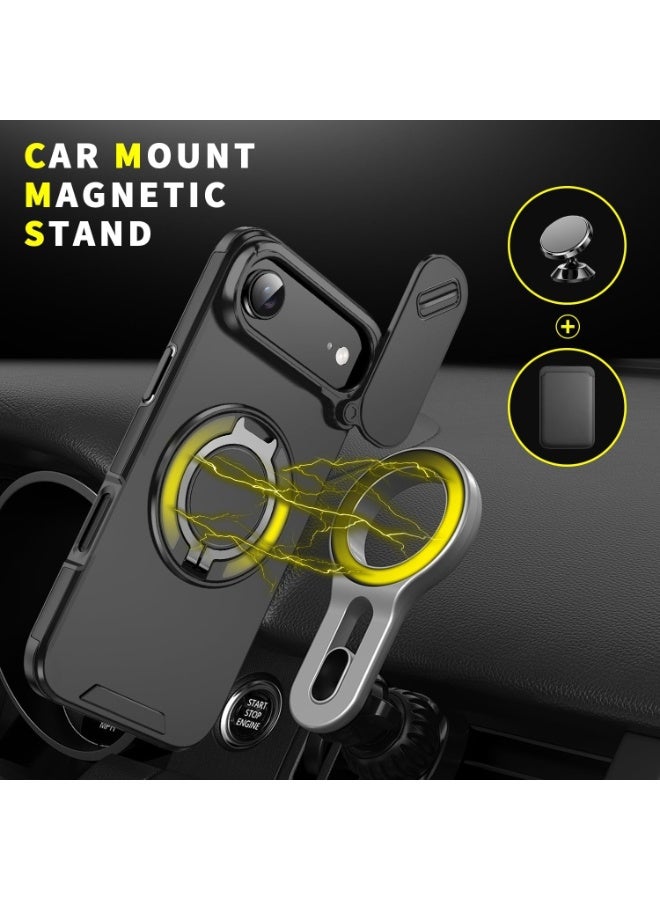 عام غطاء هاتف لآيفون 17 إير مع حامل حلقي، أغلفة واقية مقاومة للصدمات والسقوط مع حامل قائم مغناطيسي حلقي وغطاء كاميرا، إطار من TPU ومادة PC. - Image 4