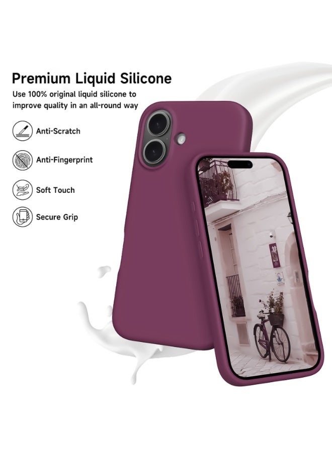 Compatible with iPhone 16 Plus Case 6.7 Inch Slim Liquid Silicone 4 Layers Soft Gel Rubber Shockproof Protective Phone Case with Anti Scratch Microfiber Lining (Wine Red) - Image 2