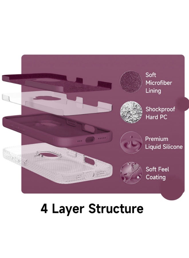 Compatible with iPhone 16 Plus Case 6.7 Inch Slim Liquid Silicone 4 Layers Soft Gel Rubber Shockproof Protective Phone Case with Anti Scratch Microfiber Lining (Wine Red) - Image 4