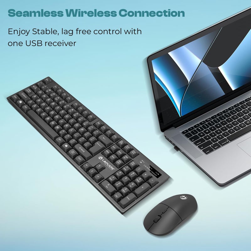 Lapcare WL-102 مجموعة لوحة مفاتيح وفأرة لاسلكية بتردد 2.4GHz | جهاز استقبال USB نانو | مفتاح روبية | كتابة صامتة | وضع توفير الطاقة | بطارية متضمنة | متوافق مع ويندوز 7/8/10/11 - Image 5