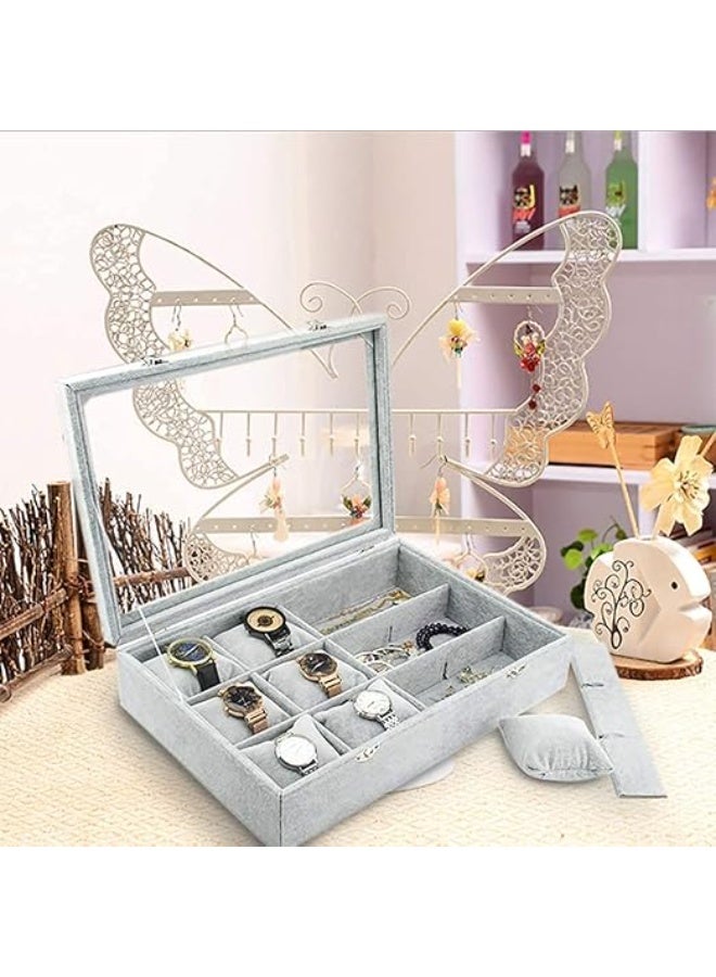 Padom Grey Velvet Watches Organizer 12 Grid Watch Holder Jewelry Storage Box Display Case for Men and Women - Image 2