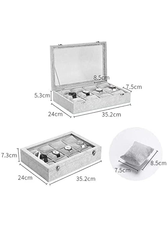 Padom Grey Velvet Watches Organizer 12 Grid Watch Holder Jewelry Storage Box Display Case for Men and Women - Image 4