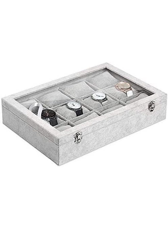 Padom Grey Velvet Watches Organizer 12 Grid Watch Holder Jewelry Storage Box Display Case for Men and Women - Image 5