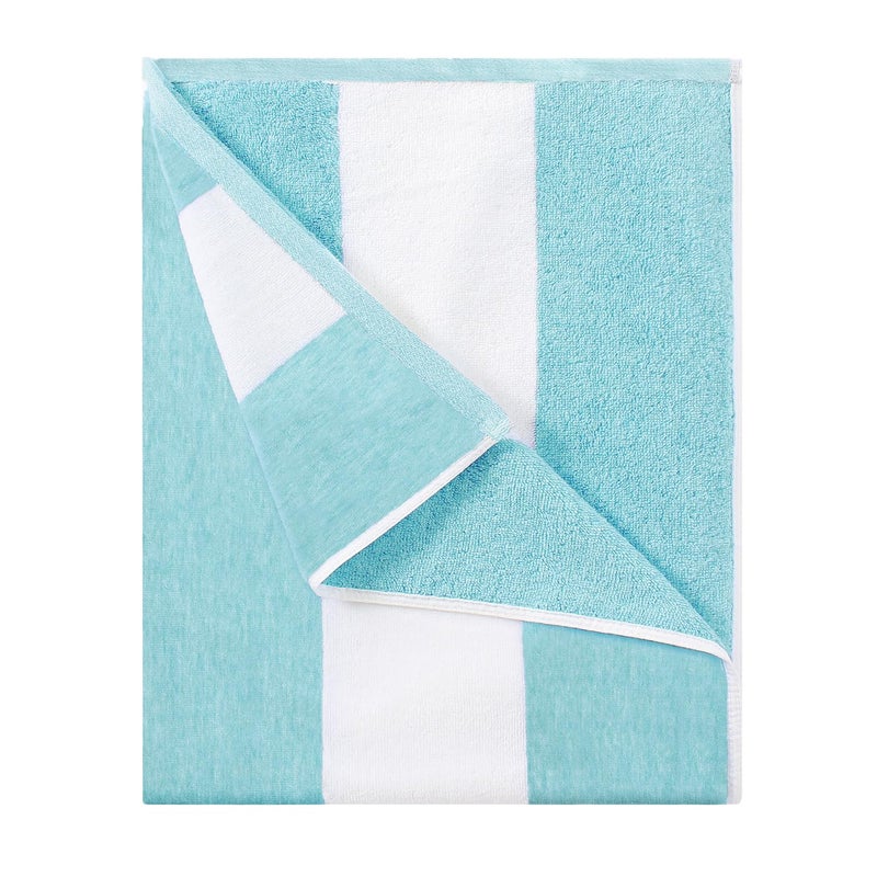 HENBAY Cotton Oversized Beach Towel  Large 70 x 35 Inch Pool Towel Turquoise Striped Quick Dry Swimming Cabana Towel