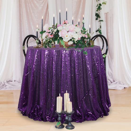 Partisout Tablecloth Round 70 Inch Purple Sequin Tablecloth Glitter Table - Image 2