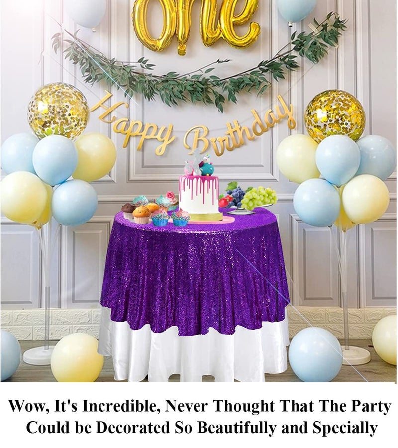 Partisout Tablecloth Round 70 Inch Purple Sequin Tablecloth Glitter Table - Image 3