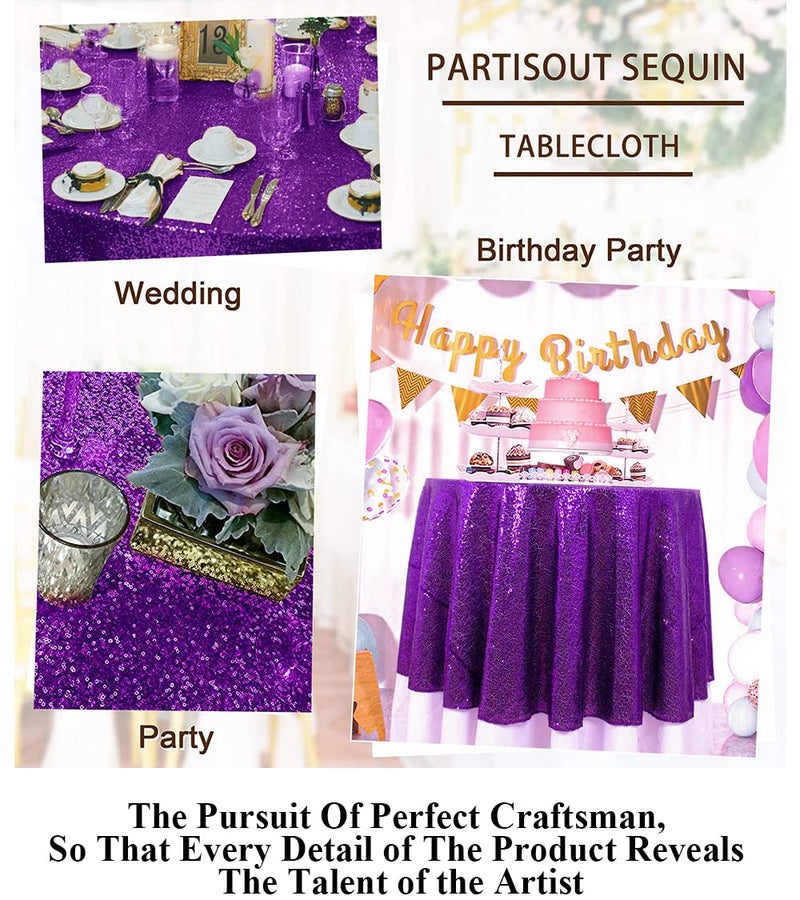 Partisout Tablecloth Round 70 Inch Purple Sequin Tablecloth Glitter Table - Image 5