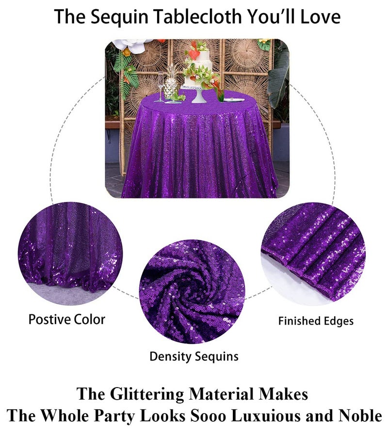 Partisout Tablecloth Round 70 Inch Purple Sequin Tablecloth Glitter Table - Image 4
