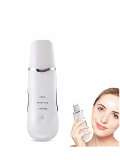 Ultrasonic Skin Facial Scrubber Face Spatula, Professional Deep Cleaning Skin Dirt Blackhead Remover Reduce Wrinkles and Spot Facial Lifting Peeling Skin Care Beauty Device Tool (White)