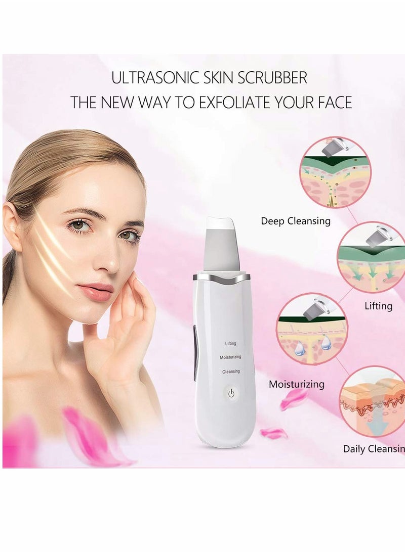 Generic - Ultrasonic Skin Facial Scrubber Face Spatula, Professional Deep Cleaning Skin Dirt Blackhead Remover Reduce Wrinkles and Spot Facial Lifting Peeling Skin Care Beauty Device Tool (White) - Image 1