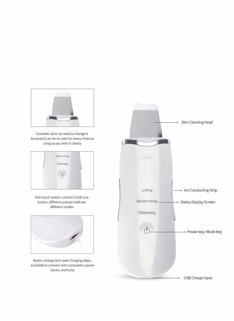 Generic - Ultrasonic Skin Facial Scrubber Face Spatula, Professional Deep Cleaning Skin Dirt Blackhead Remover Reduce Wrinkles and Spot Facial Lifting Peeling Skin Care Beauty Device Tool (White) - Image 1
