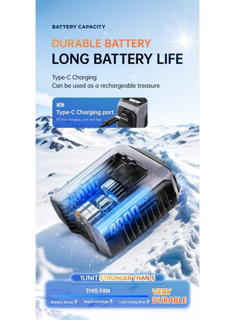 ULIOVA مروحة خصر محمولة قابلة للشحن عبر USB بسعة 4000mAh مع شاشة LED و chức năng البانك الحاسوبي، مروحة لابس متعددة الاستخدامات للخارج والتخييم والمشاريع السكنية والسفر - Image 5