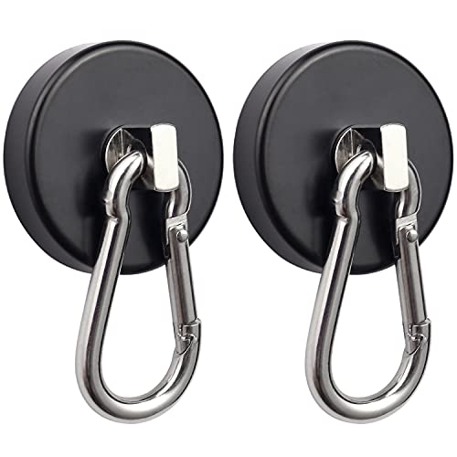 WELLZEER Magnetic Hooks 170lbs Heavy Duty Black Magnet Hooks with Swiveling Carabiner for Hanging Refrigerator Strong Large Neodymium Magnet 170LBS2PACKBLACK - Image 3