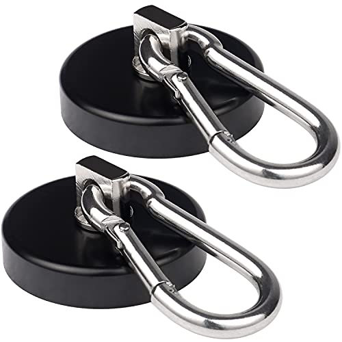 WELLZEER Magnetic Hooks 170lbs Heavy Duty Black Magnet Hooks with Swiveling Carabiner for Hanging Refrigerator Strong Large Neodymium Magnet 170LBS2PACKBLACK - Image 1
